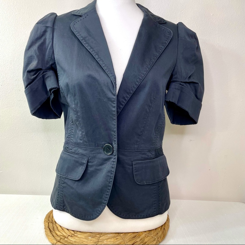 BCBGMaxazria Navy Blue Puff Short Sleeve Blazer Jacket / XS Career Professional